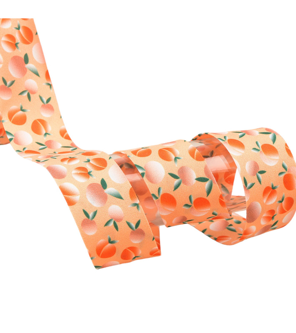 Spool of 30m fancy fruit bias binding 27mm Apricots