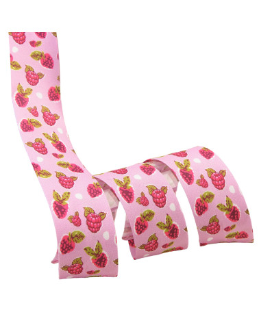 Bobine 30m biais fantaisie fruits 27mm Rose Framboise 