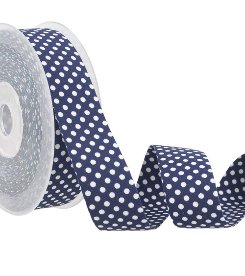 15m spool Navy blue and white polyester polka dot ribbon