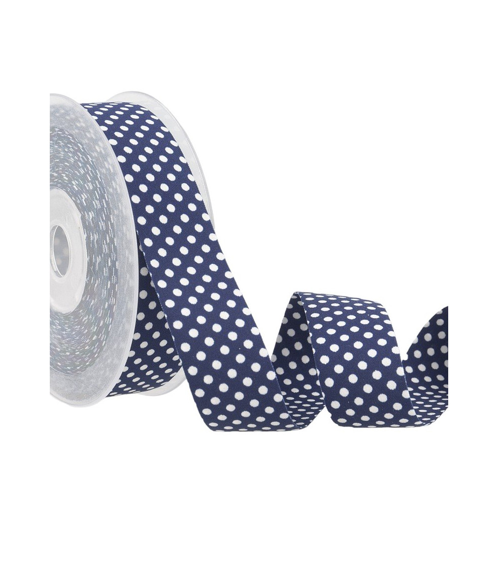 Bobina da 15 m di nastro in poliestere a pois blu navy e bianco