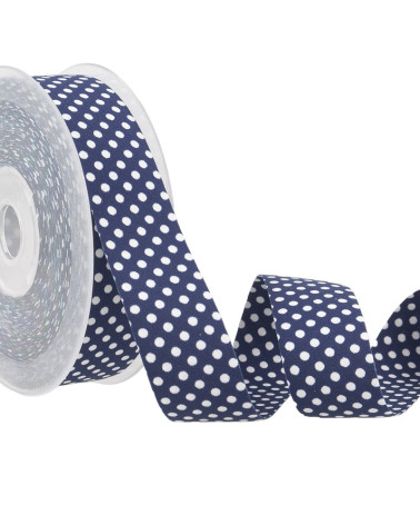 Bobina da 15 m di nastro in poliestere a pois blu navy e bianco