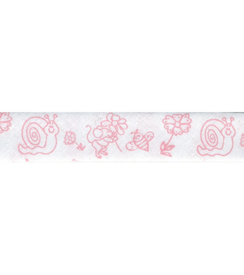 Disquette 25m biais replié souris et escargot rose clair 20mm