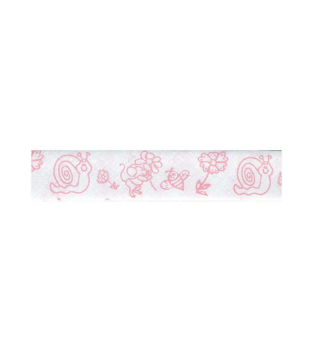 Disquette 25m biais replié souris et escargot rose clair 20mm