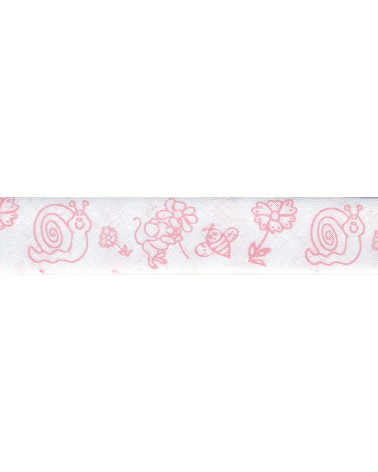 Disquette 25m biais replié souris et escargot rose clair 20mm