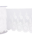 Bobine 14m Tulle brodé fleurs blanc