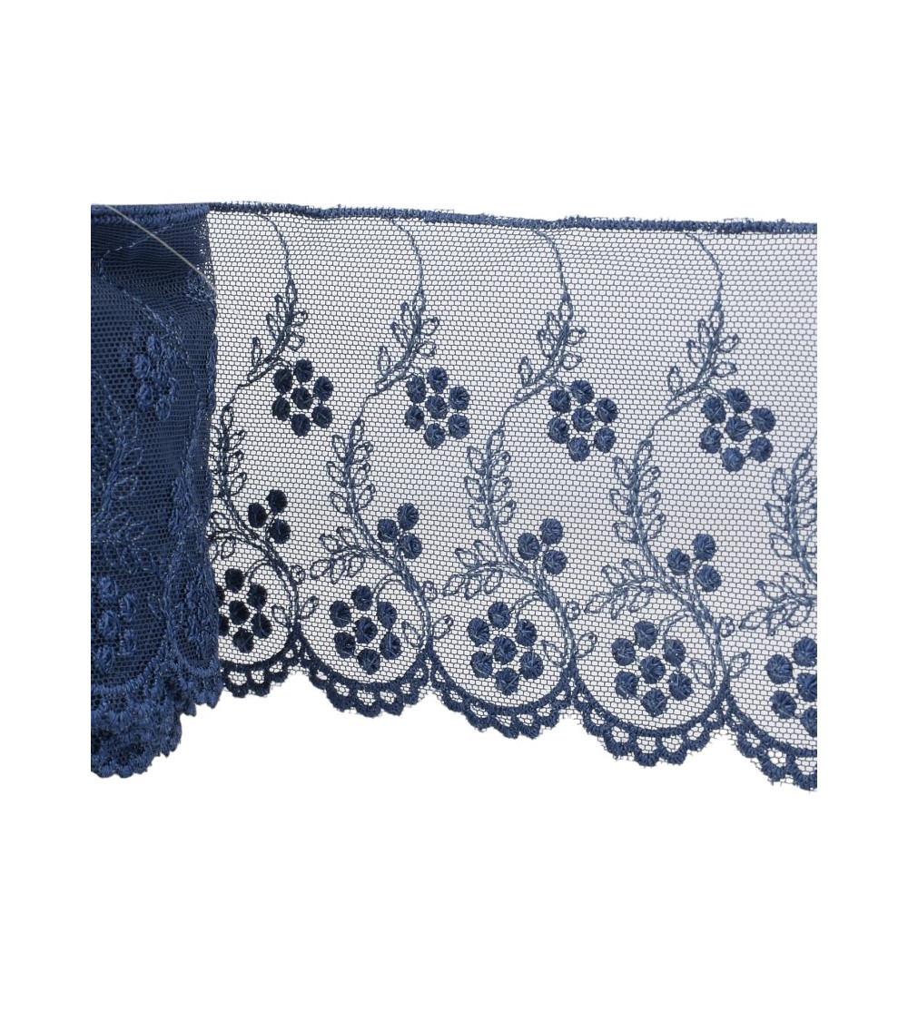 14m spool Tulle embroidered navy blue flowers