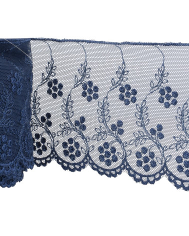 Bobine 14m Tulle brodé fleurs bleu marine