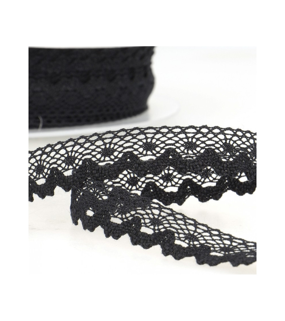 Bobina da 30 m di pizzo di cotone 13 mm nero