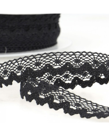 Bobina da 30 m di pizzo di cotone 13 mm nero