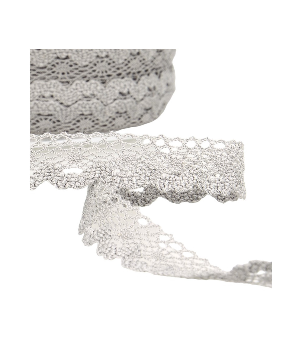 30m spool of cotton lace 13mm medium gray