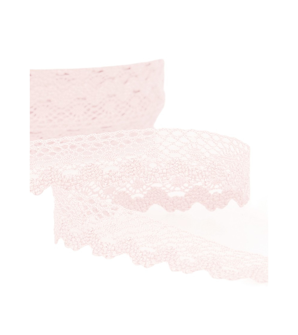 Bobine 30m Dentelle coton 13mm rose clair