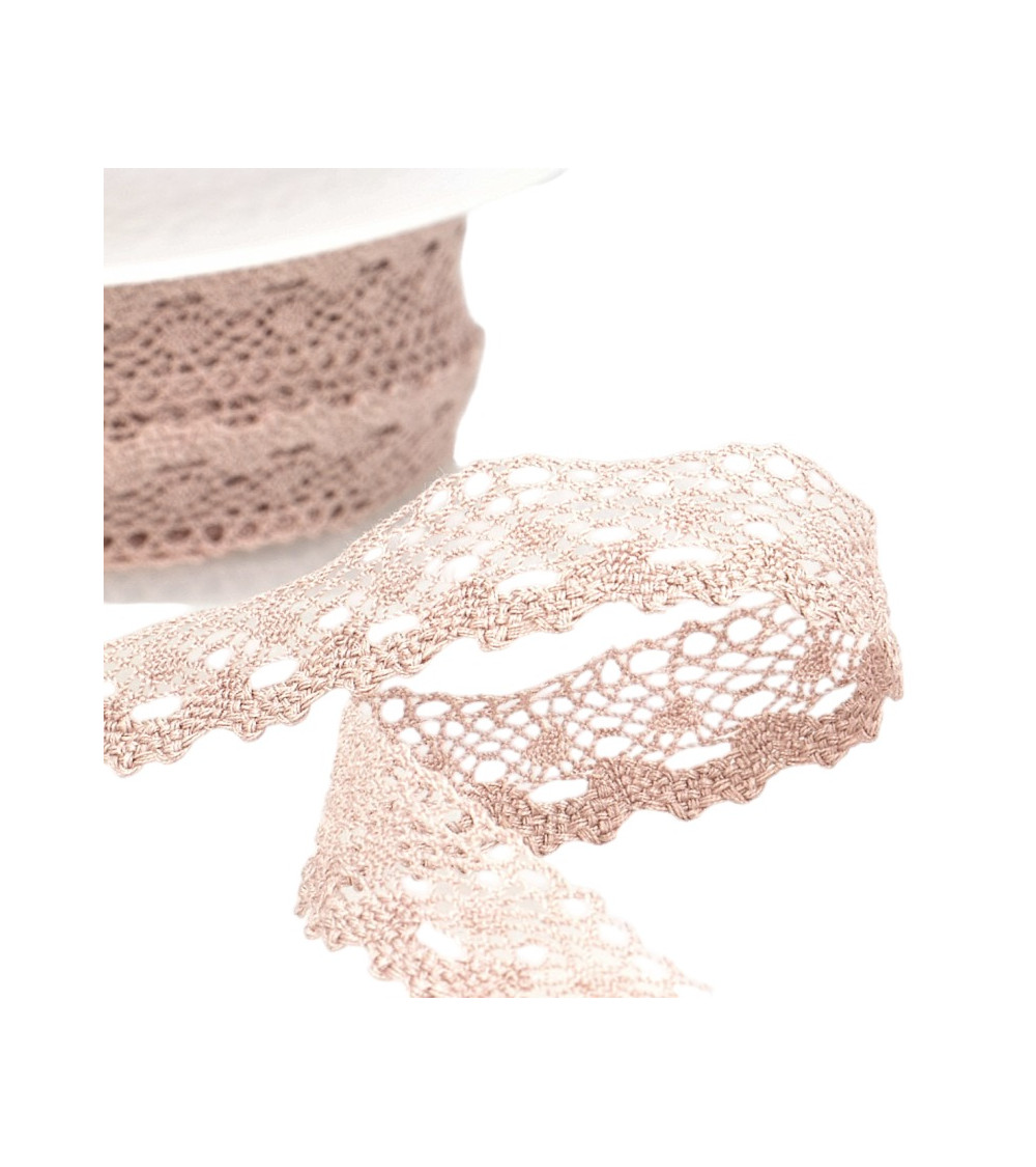 30m spool of cotton lace 13mm old pink