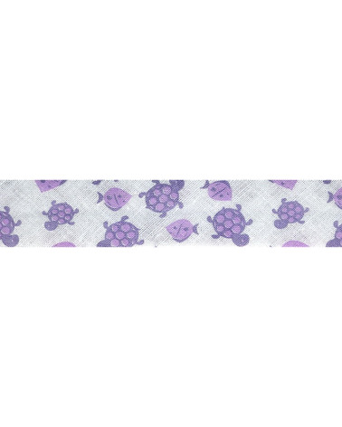 Disquette 25m biais replié Poissons et tortues Violet 20mm