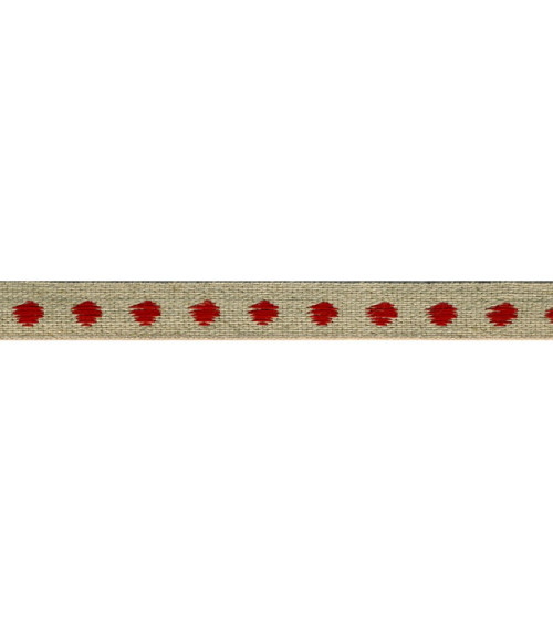 Bobine 25m galon marron Pois Rouge en lin 11mm