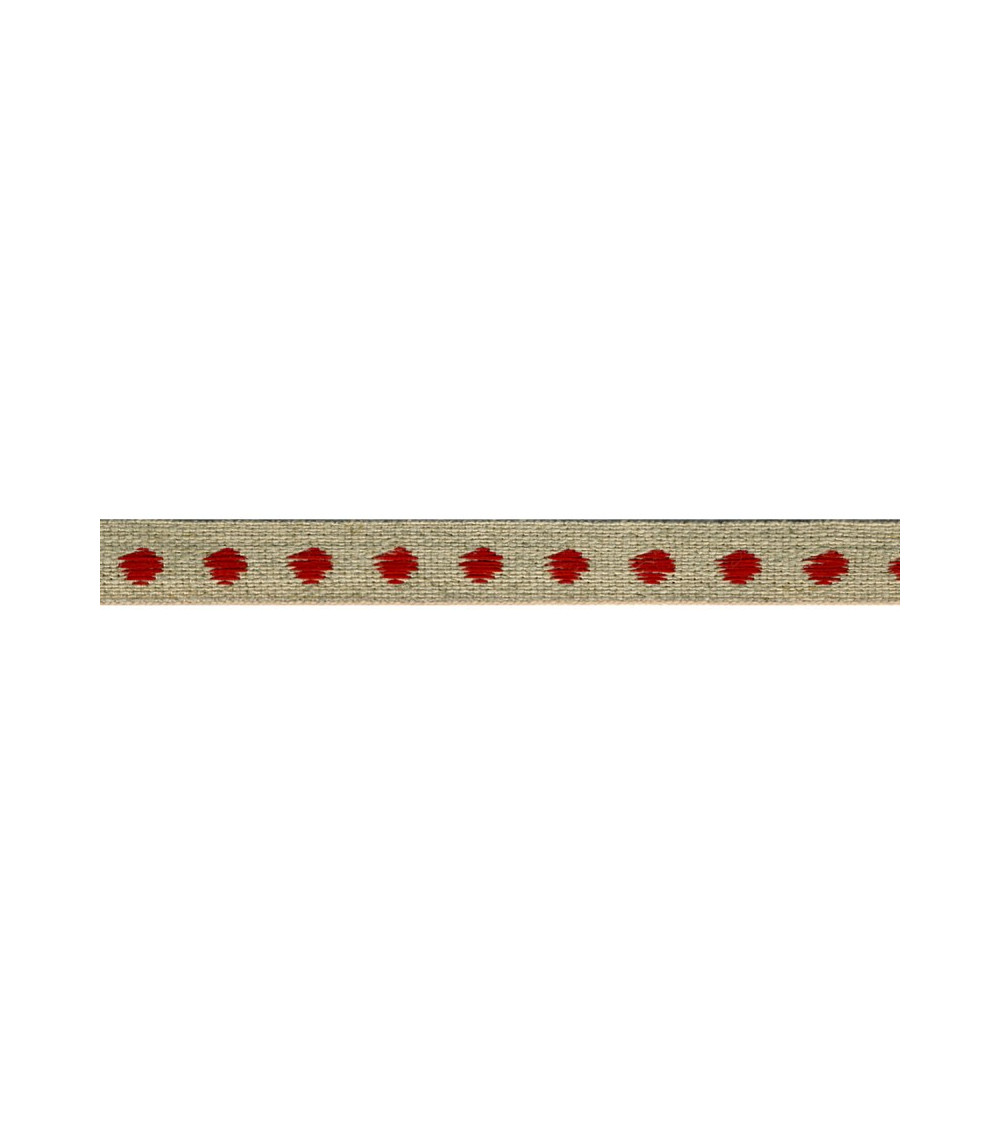 25m reel of brown red polka dot linen braid 11mm