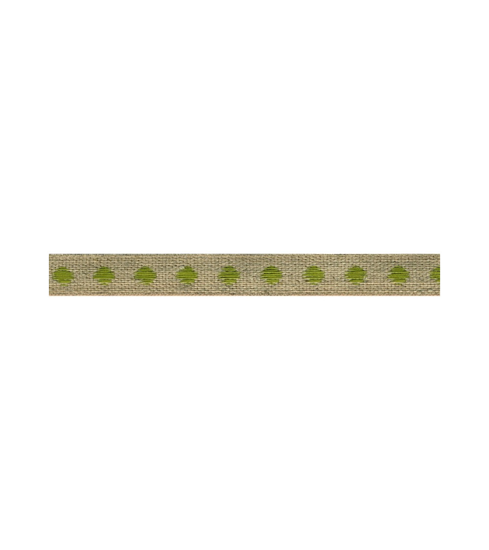 Bobine 25m galon marron Pois Vert en lin 11mm