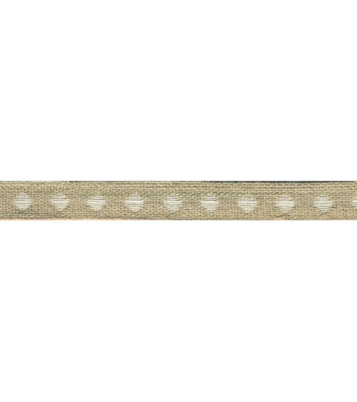 Bobine 25m galon marron Pois Blanc en lin 11mm