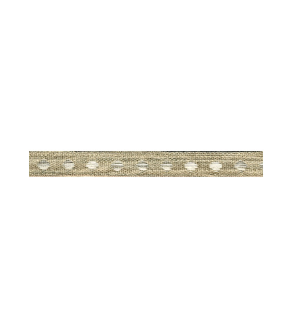 Bobine 25m galon marron Pois Blanc en lin 11mm