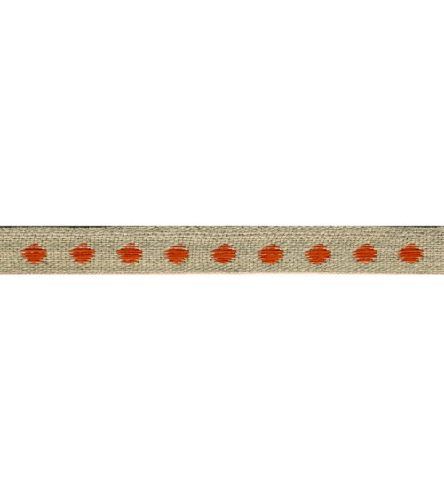 Bobine 25m galon marron Pois Orange en lin 11mm