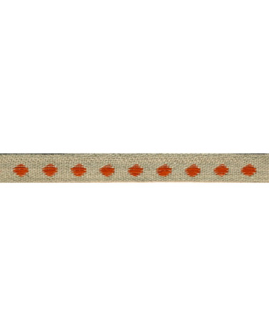 25m reel of brown braid with orange polka dots in 11mm linen