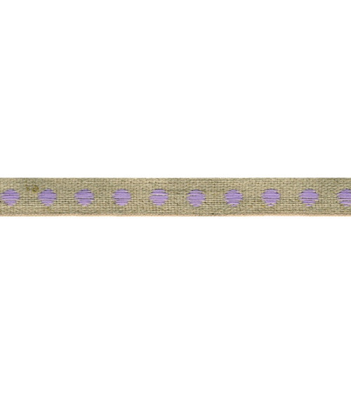 Bobine 25m galon marron Pois Violet en lin 11mm