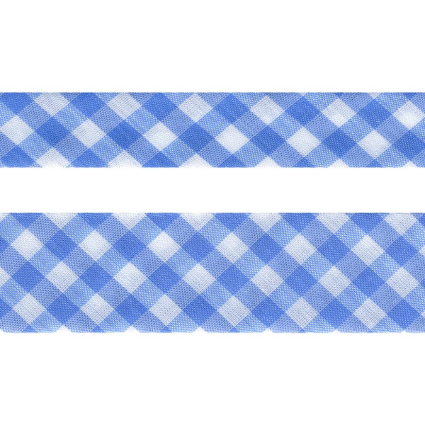 Disquette 25m biais Vichy tissé Bleu ciel polyester et coton