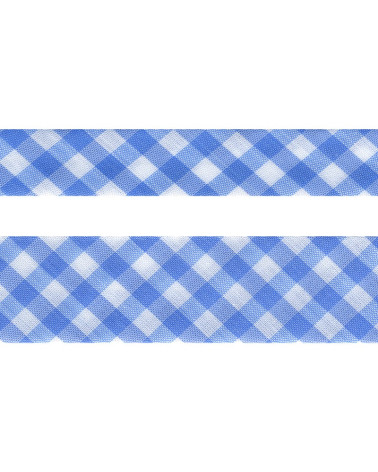 Diskette 25m Vichy bias woven Sky blue polyester and cotton