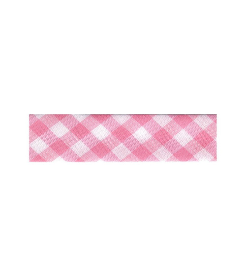 Floppy disk 25m woven Vichy bias light pink polyester and cotton