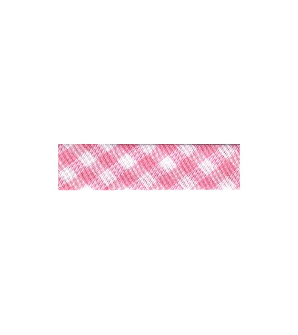 Floppy disk 25m woven Vichy bias light pink polyester and cotton