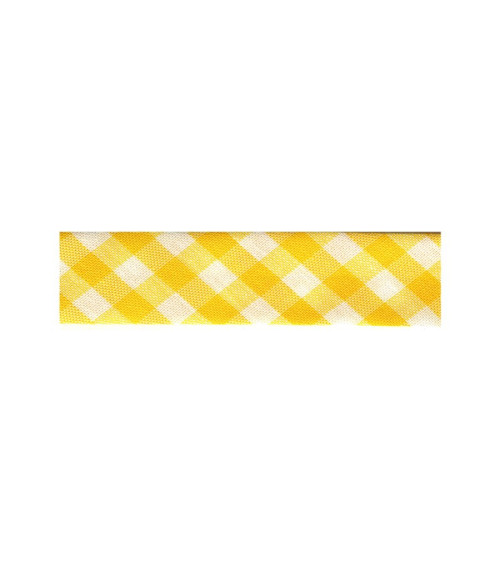 Disquette 25m biais Vichy tissé Jaune citron polyester et coton