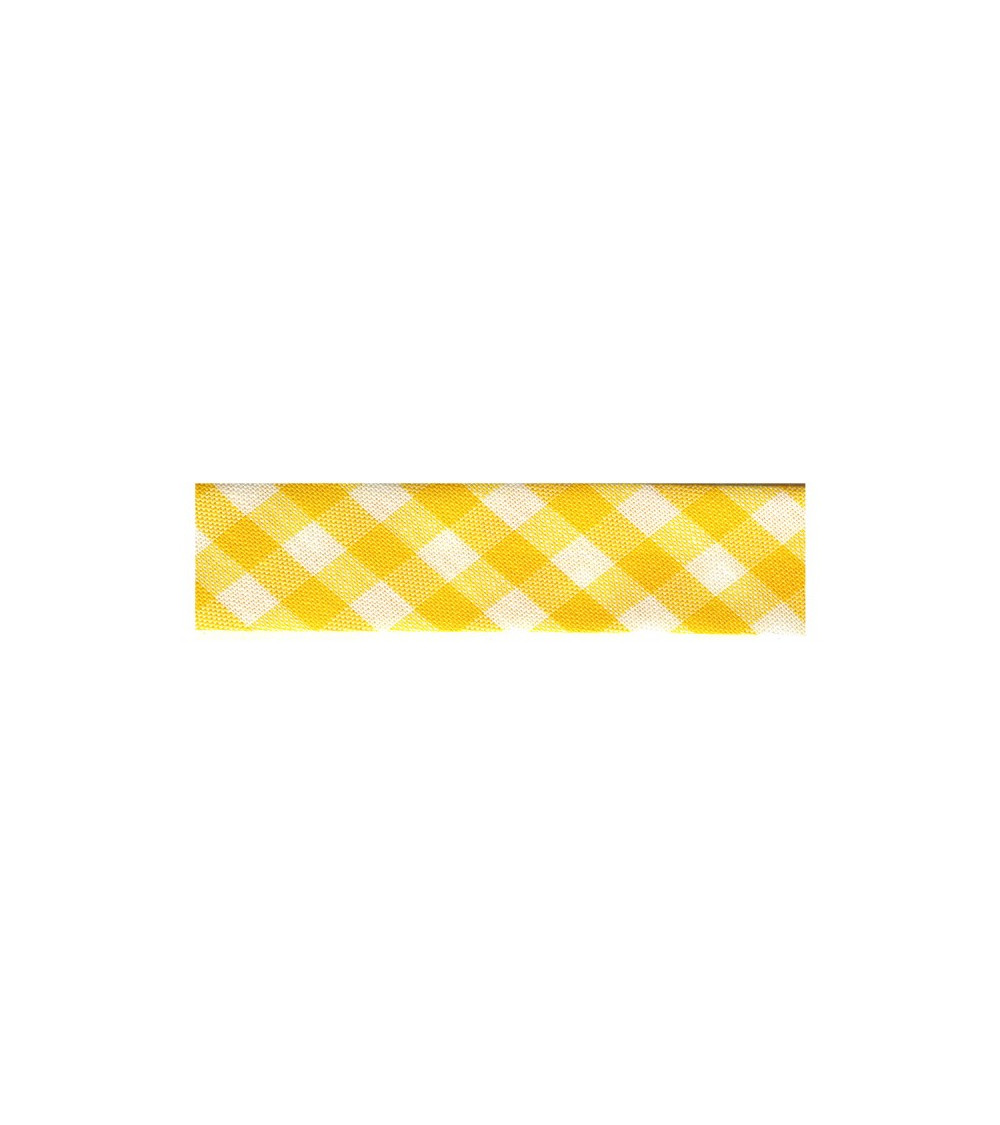 Disquette 25m biais Vichy tissé Jaune citron polyester et coton