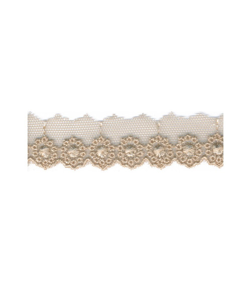 Bobine 14,5m Broderie sur tulle 20mm beige