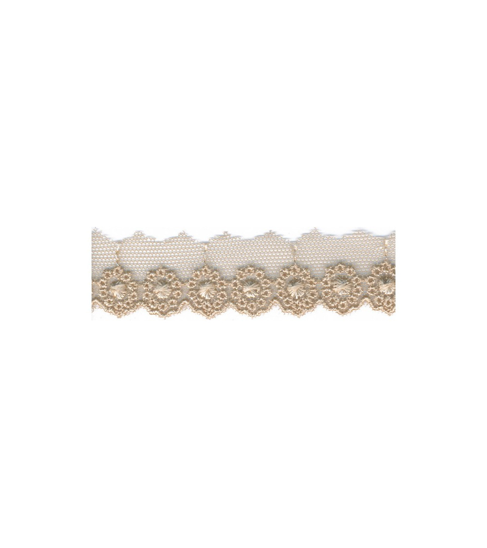 Bobine 14,5m Broderie sur tulle 20mm beige