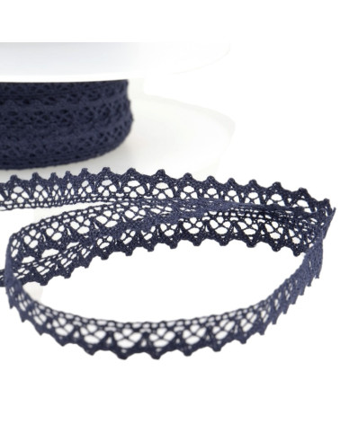 Bobina de 30m de encaje 100% algodón 8mm azul marino