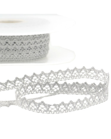 Bobine 30m Dentelle 100% coton 8mm gris moyen