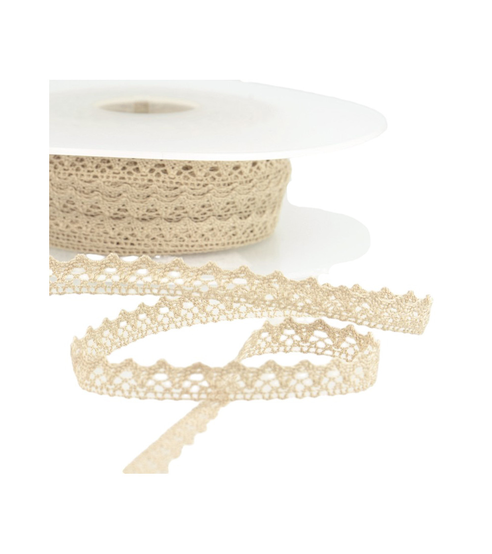 30m spool of 100% cotton lace 8mm beige