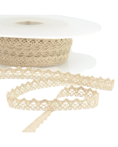 Bobina de 30m de encaje 100% algodón 8mm beige