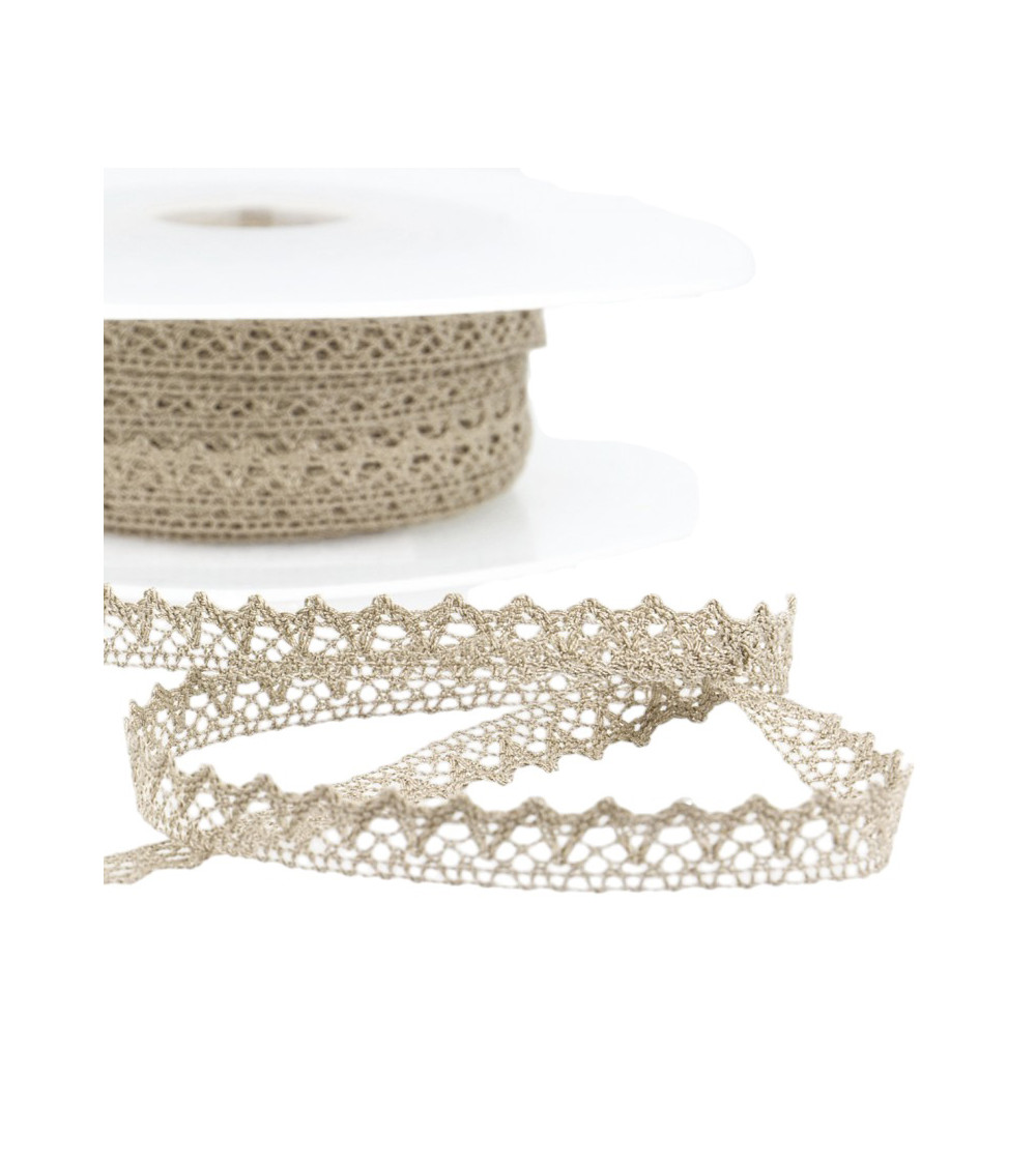 30m spool of 100% cotton lace 8mm taupe