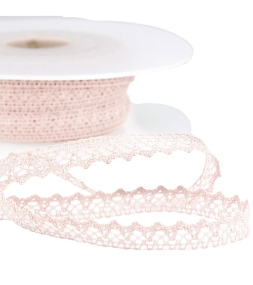 Bobine 30m Dentelle 100% coton 8mm rose clair