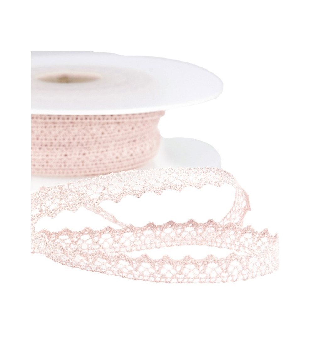 Bobina da 30 m di pizzo 100% cotone da 8 mm rosa chiaro