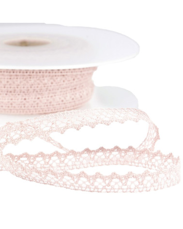 Bobine 30m Dentelle 100% coton 8mm rose clair