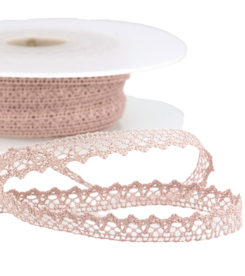 30m spool of 100% cotton lace 8mm old pink