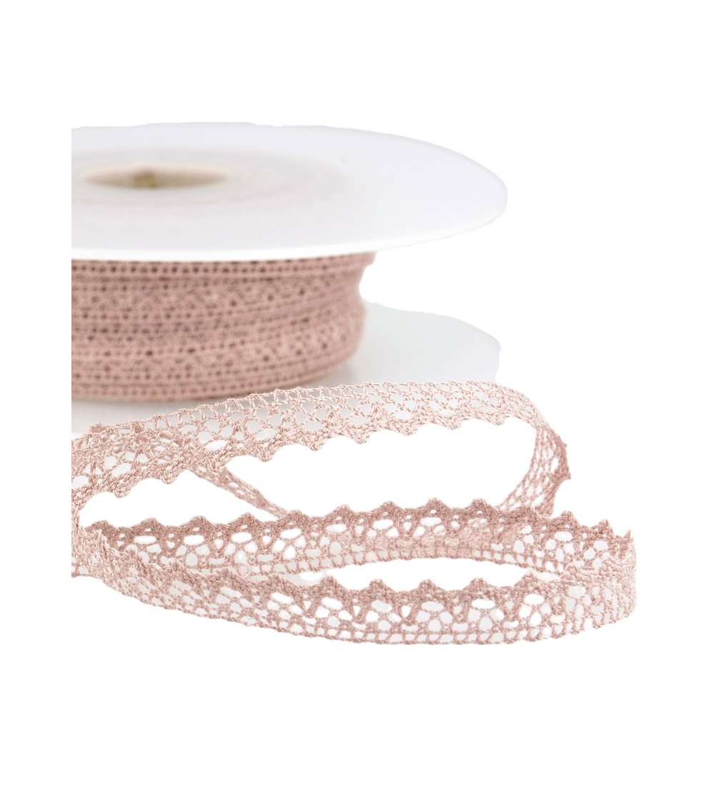 Bobina da 30 m di pizzo 100% cotone da 8 mm rosa antico