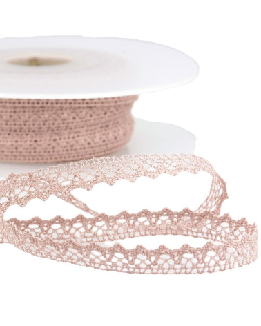 Bobina da 30 m di pizzo 100% cotone da 8 mm rosa antico