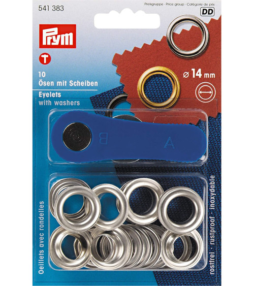 Prym Oeillets et rondelles laiton 14 mm argent + outil