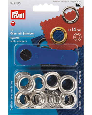 Prym Messingösen und Unterlegscheiben 14 mm silber + Werkzeug