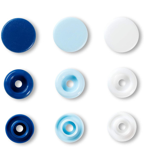 Prym Love Cierres a presión de plástico 12mm azul/blanco/azul claro