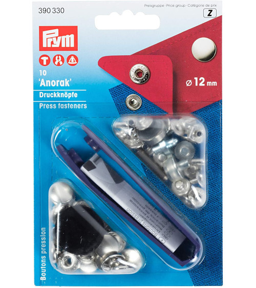 Prym Boutons pression Anorak laiton 12mm argent + outil