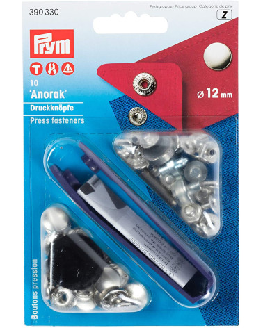 Prym Anorak Messing-Druckknöpfe 12 mm silber + Werkzeug