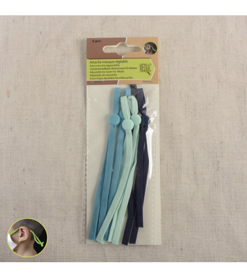 Attache masque réglable - 3 paires bleues